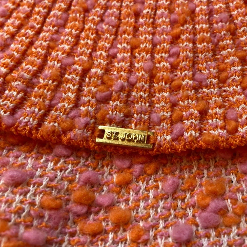 St.John Knit Jacket, Boucle Fringe,‎ Gold Tone Buttons,Size Large
